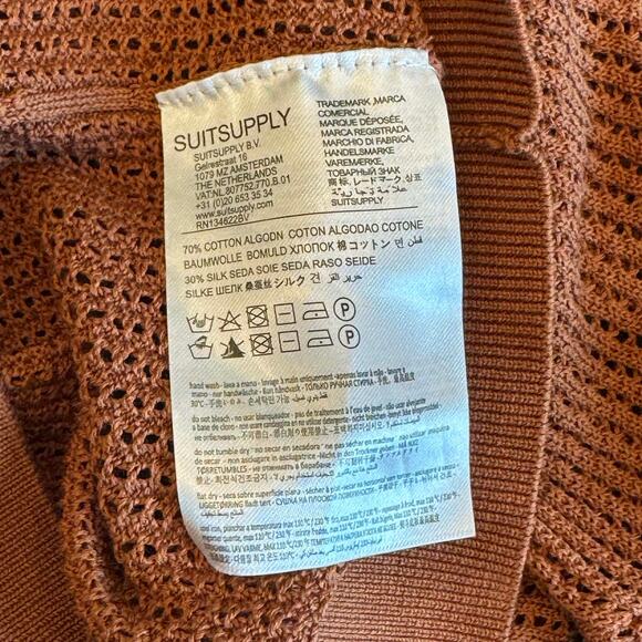 Suitsupply Crochet Buttonless Polo Shirt Mens S Rust Brown Cotton Silk Open Knit - Picture 13 of 13